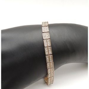 Vintage Sterling Tiny Rhinestone Stacked Rectangular Links Tennis Bracelet